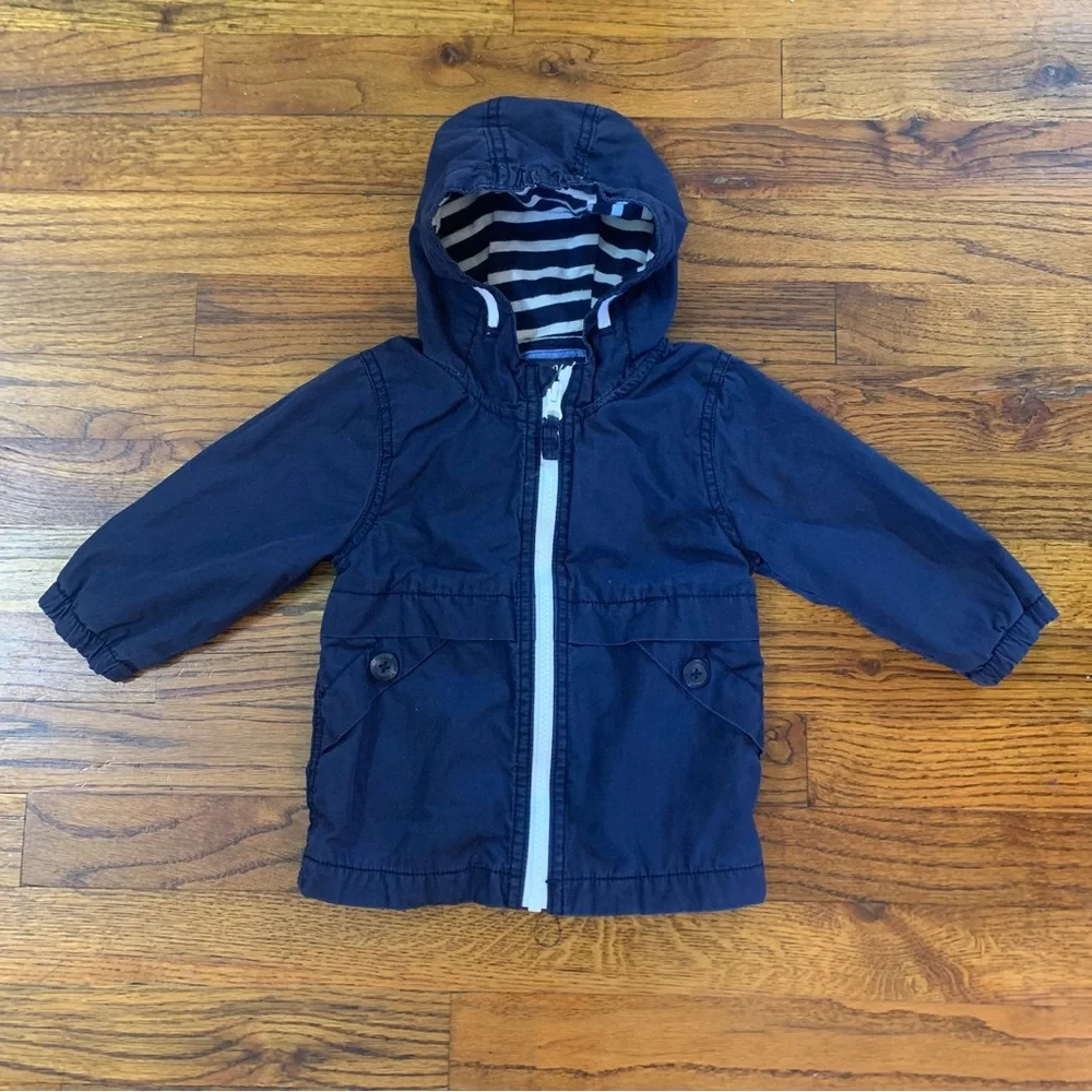 OshKosh Hooded Hoodie Jacket Coat  Navy Blue Winter Full Zip Close w/ 2 Pockets
